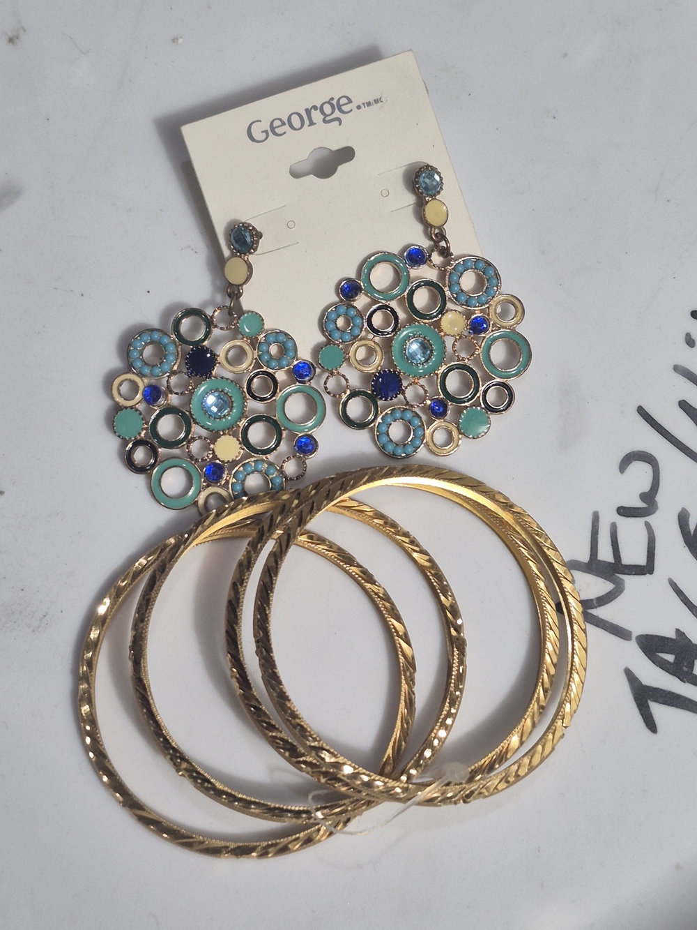 George Multicolor Circular Statement Earrings in Turquoise, Blue & Gold